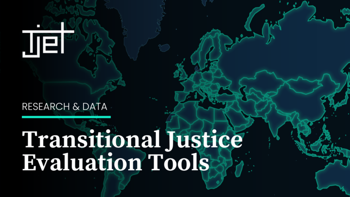 Transitional Justice Evaluation Tools website announcement with picture of world map.